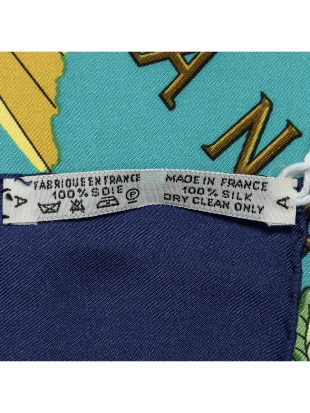 Hermes Scarf Navy Teal 100% Gold Twill Silk - Picture 5 of 5
